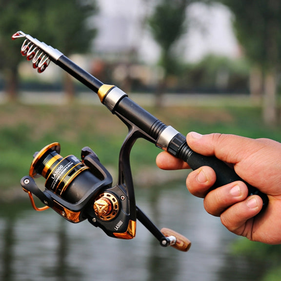 36cm Portable Telescopic Sea Fishing Rod Mini Fishing Pole, Extended Length : 2.1m, Black Tube-type Reel Seat
