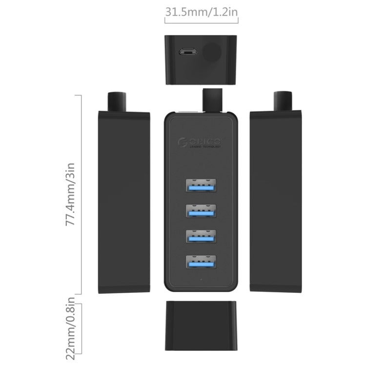 ORICO W5P-U3-30 4-Port USB 3.0 Desktop HUB with 30cm Micro USB Cable Power Supply(Black) - free shipping - PMC Jewellery - Order now!
