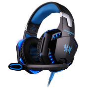 KOTION EACH G2000 Over-ear Game Gaming Headphone Headset Earphone Headband with Mic Stereo Bass LED Light for PC Gamer,Cable Length: About 2.2m(Blue + Black)