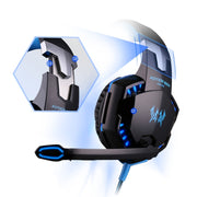 KOTION EACH G2000 Over-ear Game Gaming Headphone Headset Earphone Headband with Mic Stereo Bass LED Light for PC Gamer,Cable Length: About 2.2m(Blue + Black)