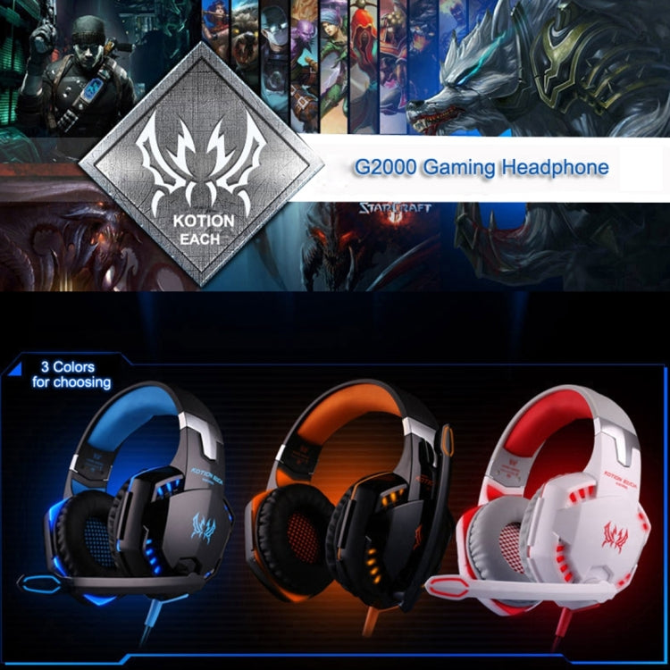 KOTION EACH G2000 Over-ear Game Gaming Headphone Headset Earphone Headband with Mic Stereo Bass LED Light for PC Gamer,Cable Length: About 2.2m(Blue + Black)