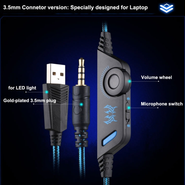 KOTION EACH G9000 3.5mm Game Gaming Headphone Headset Earphone Headband with Microphone LED Light for Laptop / Tablet / Mobile Phones,Cable Length: About 2.2m(Black Red)