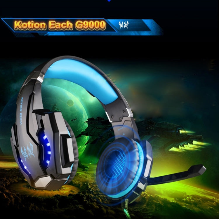 KOTION EACH G9000 3.5mm Game Gaming Headphone Headset Earphone Headband with Microphone LED Light for Laptop / Tablet / Mobile Phones,Cable Length: About 2.2m(Black Red)