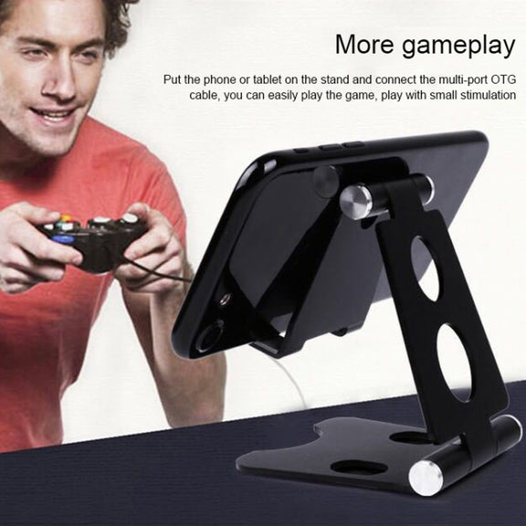 ROOSTAND R2 Aluminum Alloy Mobile Desktop Tablet Bracket Double Folding Lazy Artifact, Size: 6.4x7x9cm(Black)