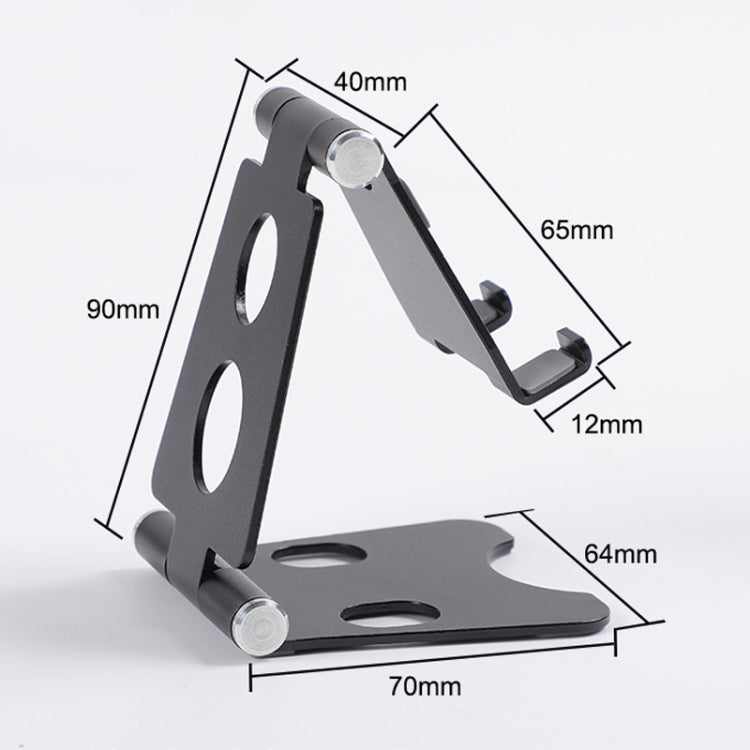 ROOSTAND R2 Aluminum Alloy Mobile Desktop Tablet Bracket Double Folding Lazy Artifact, Size: 6.4x7x9cm(Black)