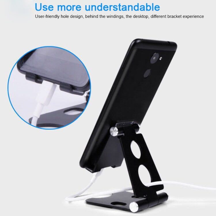 ROOSTAND R2 Aluminum Alloy Mobile Desktop Tablet Bracket Double Folding Lazy Artifact, Size: 6.4x7x9cm(Black)