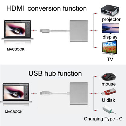 USB-C / Type-C 3.1 Male to USB-C / Type-C 3.1 Female & HDMI Female & USB 3.0 Female Adapter(Grey) - Cable & Adapters by PMC Jewellery | Online Shopping South Africa | PMC Jewellery | Buy Now Pay Later Mobicred