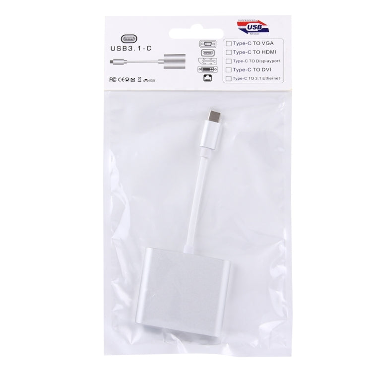 USB-C / Type-C 3.1 Male to USB-C / Type-C 3.1 Female & HDMI Female & USB 3.0 Female Adapter(Silver)