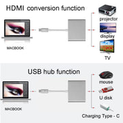 USB-C / Type-C 3.1 Male to USB-C / Type-C 3.1 Female & HDMI Female & USB 3.0 Female Adapter(Silver)