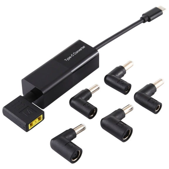 Laptop Power Adapter 65W USB-C / Type-C Converter to 6 in 1 Power Adapter (Black)