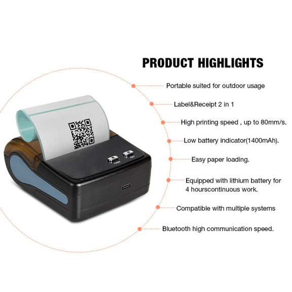 QS-8001 Portable 80mm Bluetooth POS Receipt Thermal Printer(Black)