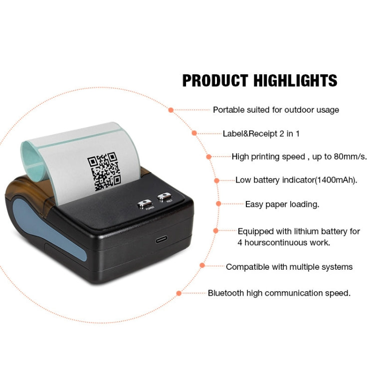 QS-8001 Portable 80mm Bluetooth POS Receipt Thermal Printer(Black)