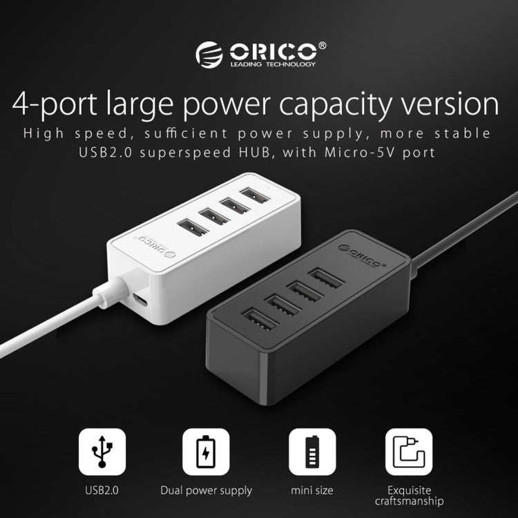 ORICO W5P-U2-100 USB 2.0 Desktop HUB with 100cm Micro USB Cable Power Supply(Black) - free shipping - PMC TechLife - Order now!