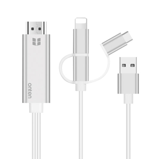 Onten OTN-7537A 3 in 1 1080P Mobile HD Screen Player Adapter Cable(Silver) - free shipping - PMC Jewellery - Order now!