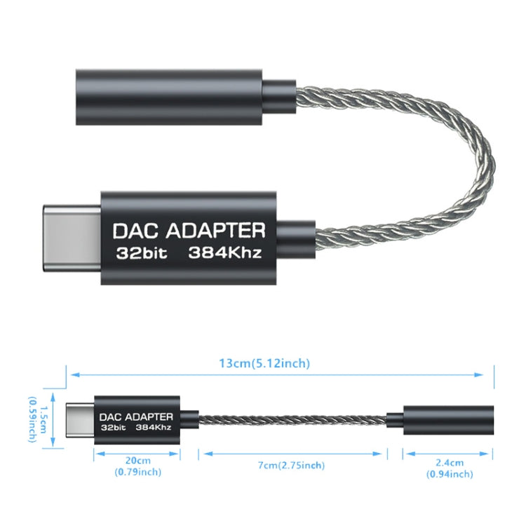 TA12-R2 USB-C / Type-C Male to 3.5mm Audio Female Single Crystal Copper Braid Earphone Adapter(Black Grey)