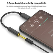 TA12-R2 USB-C / Type-C Male to 3.5mm Audio Female Single Crystal Copper Braid Earphone Adapter(Black Grey)