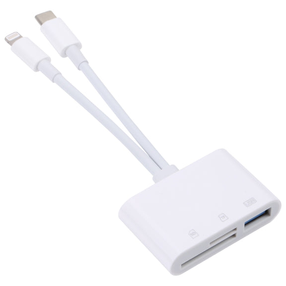 NK-103Pro 3 in 1 8 Pin + USB-C / Type-C Male to USB + TF / SD Card Reader