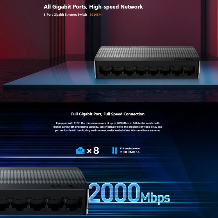 Tenda SG108M All Gigabit Ports High-speed Network 8-Port Ethernet Switch 1000Mbps Fast LAN HUB - free shipping - PMC Jewellery - Order now!