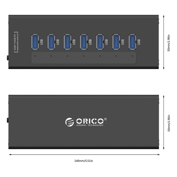 ORICO A3H7 Aluminum High Speed 7 Ports USB 3.0 HUB with 12V/2.5A Power Supply for Laptops(Black)