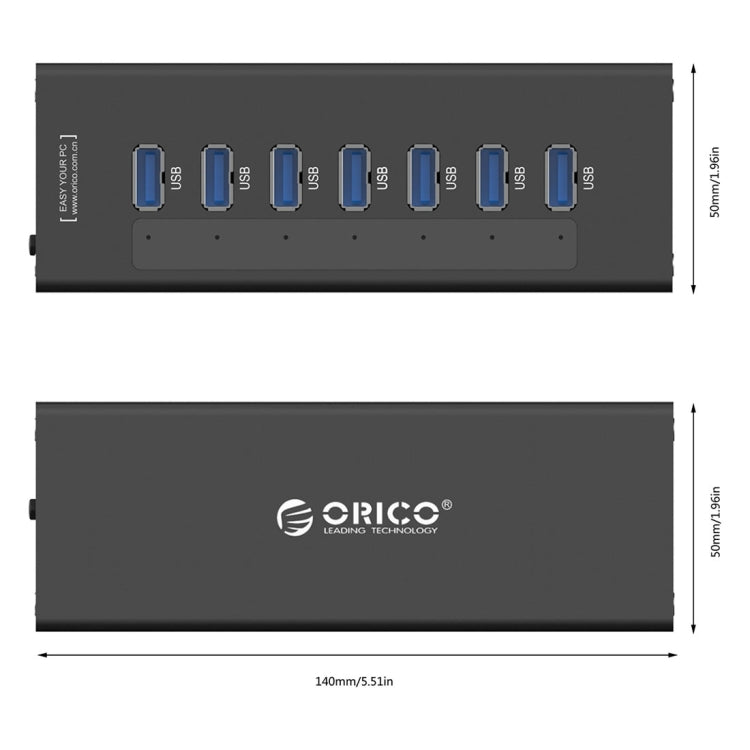 ORICO A3H7 Aluminum High Speed 7 Ports USB 3.0 HUB with 12V/2.5A Power Supply for Laptops(Black)