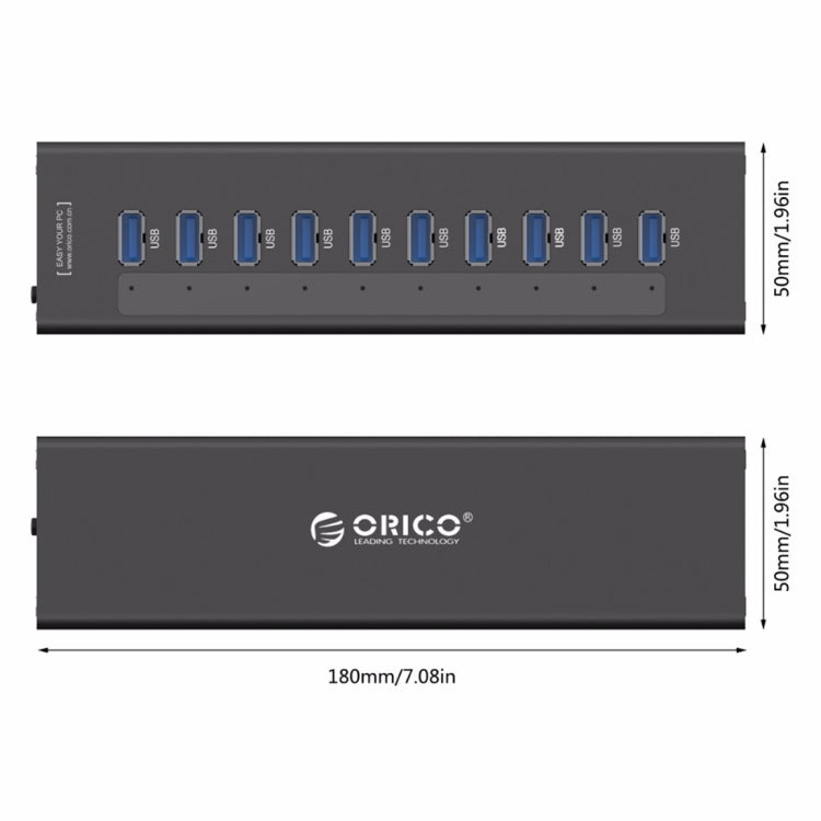 ORICO A3H10 Aluminum High Speed 10 Ports USB 3.0 HUB with Power Adapter for Laptops(Black) - free shipping - PMC Jewellery - Order now!