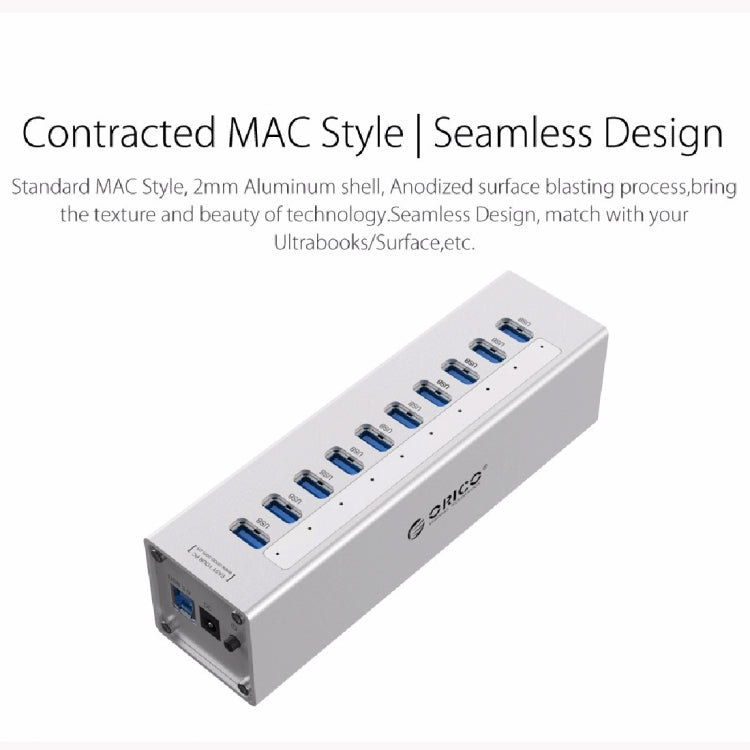ORICO A3H10 Aluminum High Speed 10 Ports USB 3.0 HUB with Power Adapter for Laptops(Black) - free shipping - PMC Jewellery - Order now!
