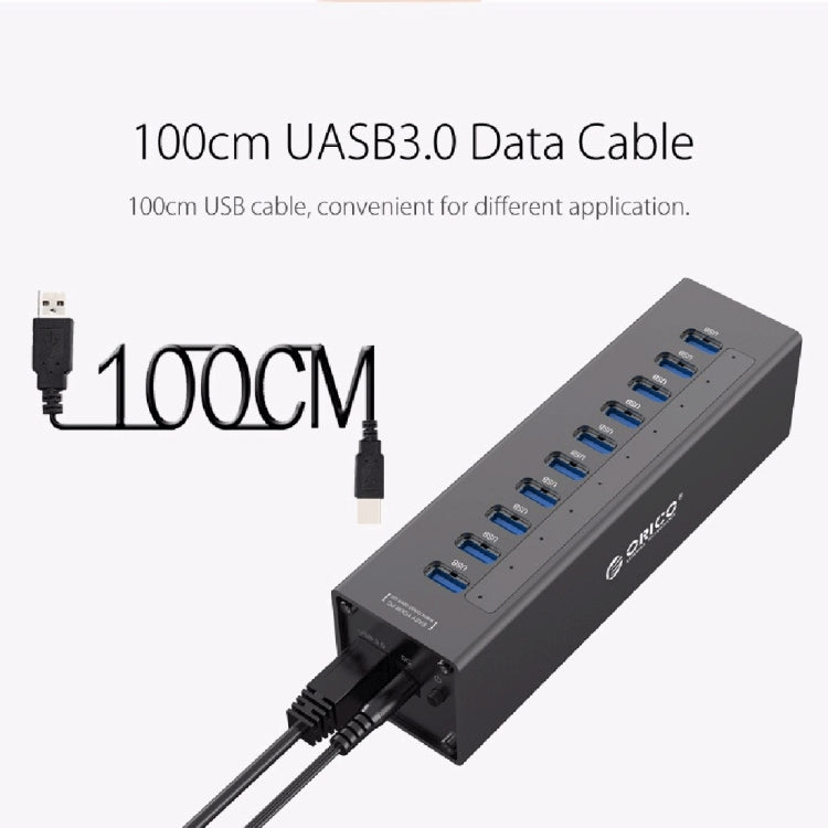 ORICO A3H10 Aluminum High Speed 10 Ports USB 3.0 HUB with Power Adapter for Laptops(Black) - free shipping - PMC Jewellery - Order now!