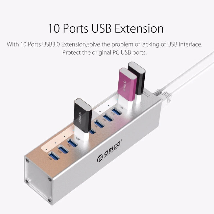 ORICO A3H10 Aluminum High Speed 10 Ports USB 3.0 HUB with Power Adapter for Laptops(Black) - free shipping - PMC Jewellery - Order now!