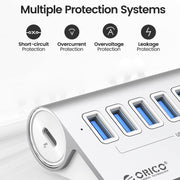 ORICO M3U7-G2 Aluminum Alloy 7-Port USB 3.2 Gen2 10Gbps HUB with 1m Cable (Silver)