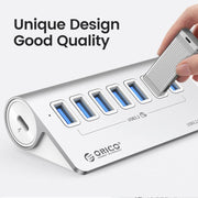 ORICO M3U7-G2 Aluminum Alloy 7-Port USB 3.2 Gen2 10Gbps HUB with 1m Cable (Silver)