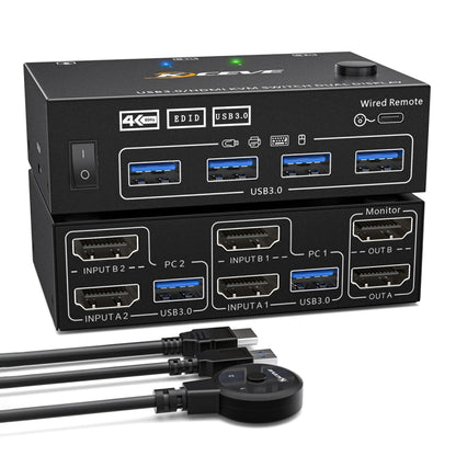 KC-KVM202AS 4K 60HZ USB3.0 HDMI Dual Display KVM Switcher Support EDID Analog Lock Screen - Switch by PMC Jewellery | Online Shopping South Africa | PMC Jewellery | Buy Now Pay Later Mobicred