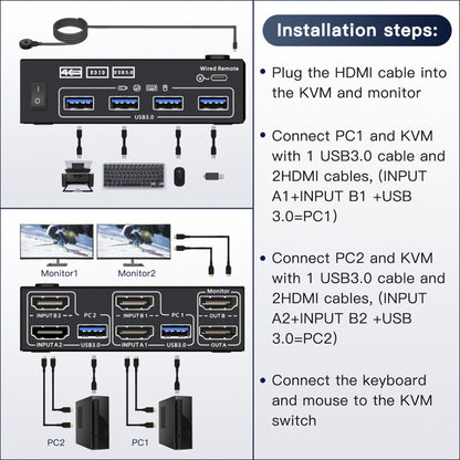 KC-KVM202AS 4K 60HZ USB3.0 HDMI Dual Display KVM Switcher Support EDID Analog Lock Screen - Switch by PMC Jewellery | Online Shopping South Africa | PMC Jewellery | Buy Now Pay Later Mobicred