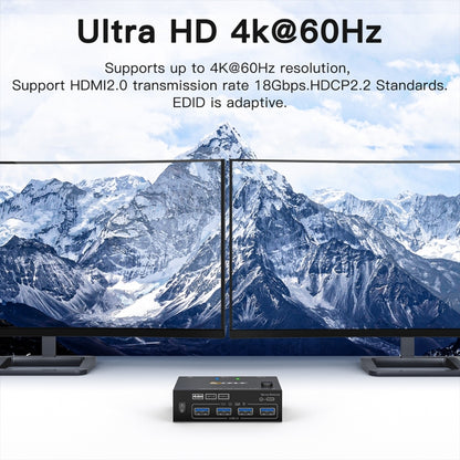 KC-KVM202AS 4K 60HZ USB3.0 HDMI Dual Display KVM Switcher Support EDID Analog Lock Screen - Switch by PMC Jewellery | Online Shopping South Africa | PMC Jewellery | Buy Now Pay Later Mobicred