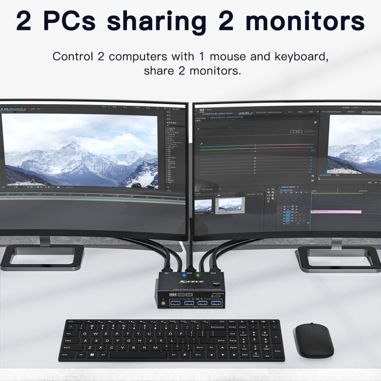 KC-KVM202AS 4K 60HZ USB3.0 HDMI Dual Display KVM Switcher Support EDID Analog Lock Screen