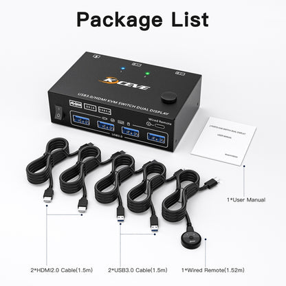 KC-KVM202AS 4K 60HZ USB3.0 HDMI Dual Display KVM Switcher Support EDID Analog Lock Screen - Switch by PMC Jewellery | Online Shopping South Africa | PMC Jewellery | Buy Now Pay Later Mobicred