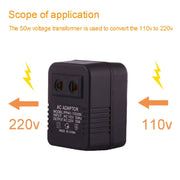 110V to 220V 50W AC Power Socket Adapter,  EU/US Plug to US Plug(Black)