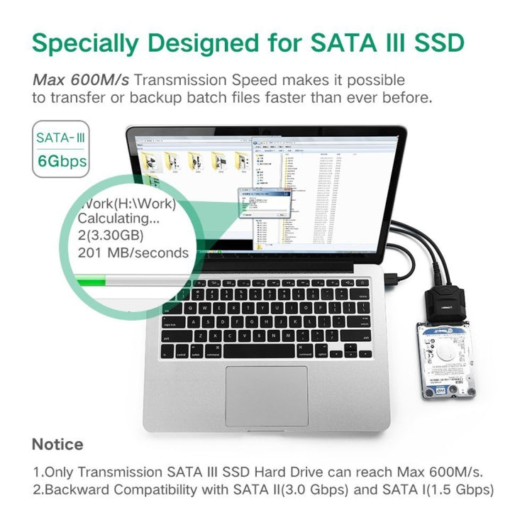 UGREEN USB 3.0 to SATA Adapter Cable Converter for 2.5 / 3.5 inch Hard Drive Disk HDD and SSD, Support UASP SATA 3.0(Black) - USB to IDE / SATA by UGREEN | Online Shopping South Africa | PMC TechLife