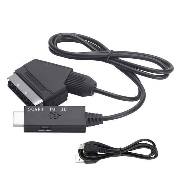 Scart To HDMI-Compatible Converter Video Audio Adapter Cable (Black)
