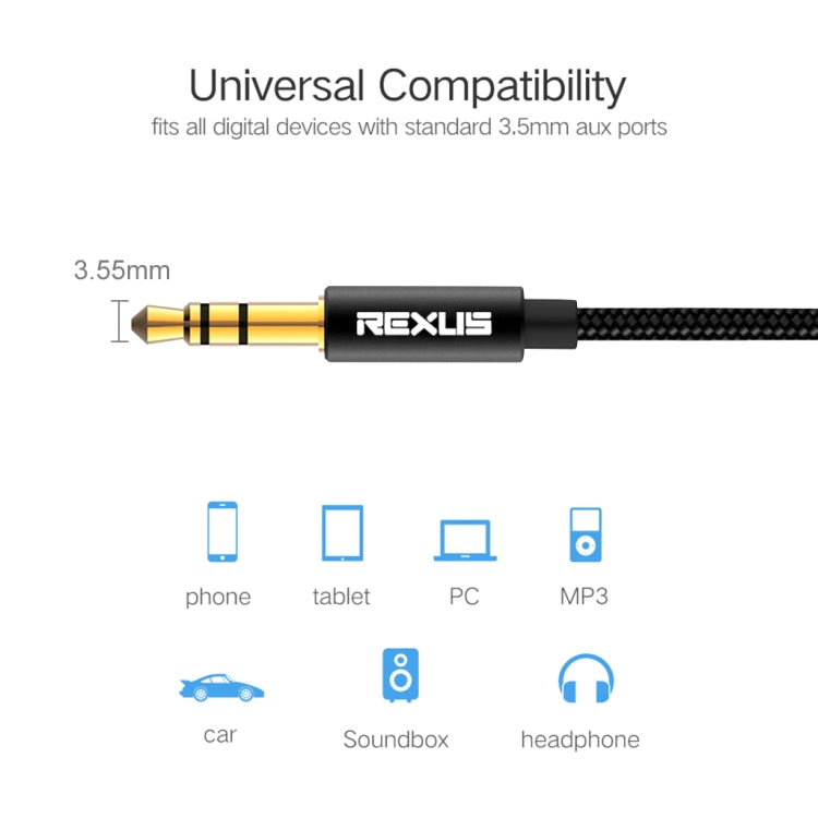 REXLIS 3629 3.5mm Male to Male Car Stereo Gold-plated Jack AUX Audio Cable for 3.5mm AUX Standard Digital Devices, Length: 1m - Aux Cable by REXLIS | Online Shopping South Africa | PMC Jewellery | Buy Now Pay Later Mobicred