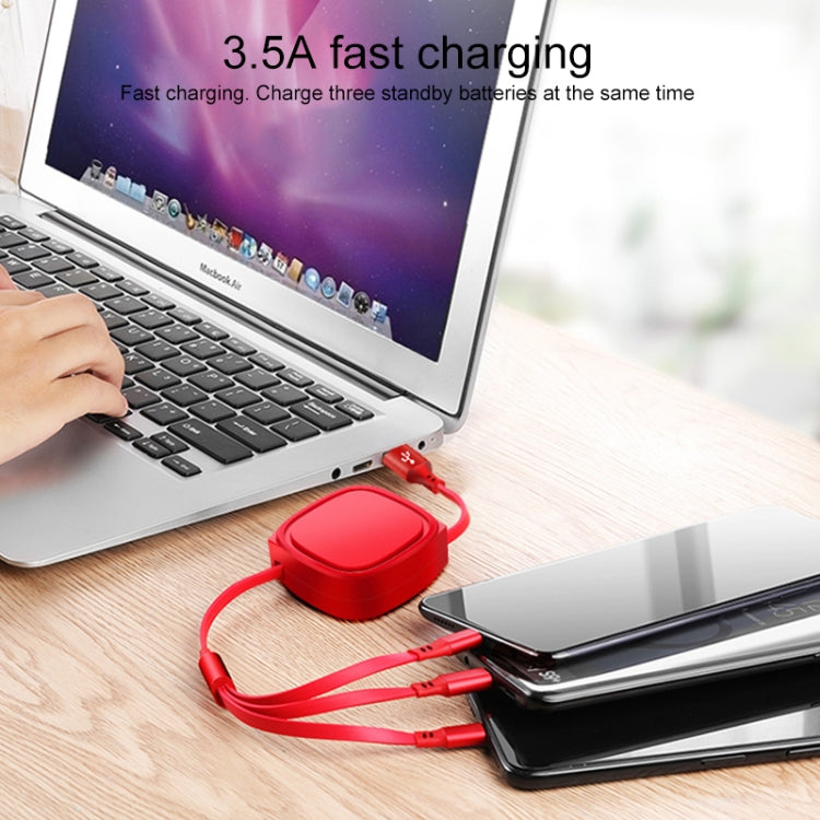 1.2m 3.5A Max 3 in 1 USB to USB-C / Type-C + 8Pin + Micro USB Retractable Charging Cable(Blue)