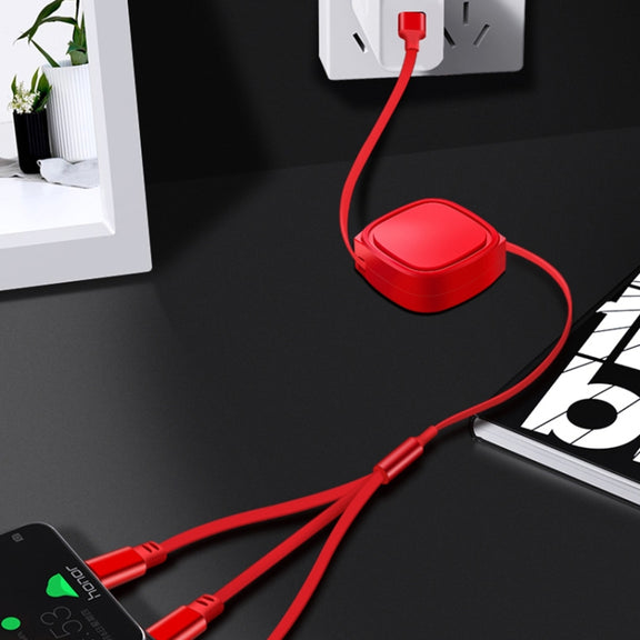 1.2m 3.5A Max 3 in 1 USB to USB-C / Type-C + 8Pin + Micro USB Retractable Charging Cable(Blue)