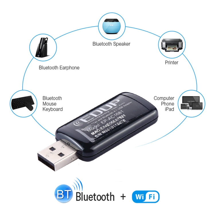 EDUP EP-AC1681 2 in 1 AC1200Mbps 2.4GHz & 5.8GHz Dual Band USB WiFi Adapter External Network Card with Bluetooth 4.1 Function - USB Network Adapter by EDUP | Online Shopping South Africa | PMC TechLife | Buy Now Pay Later Mobicred