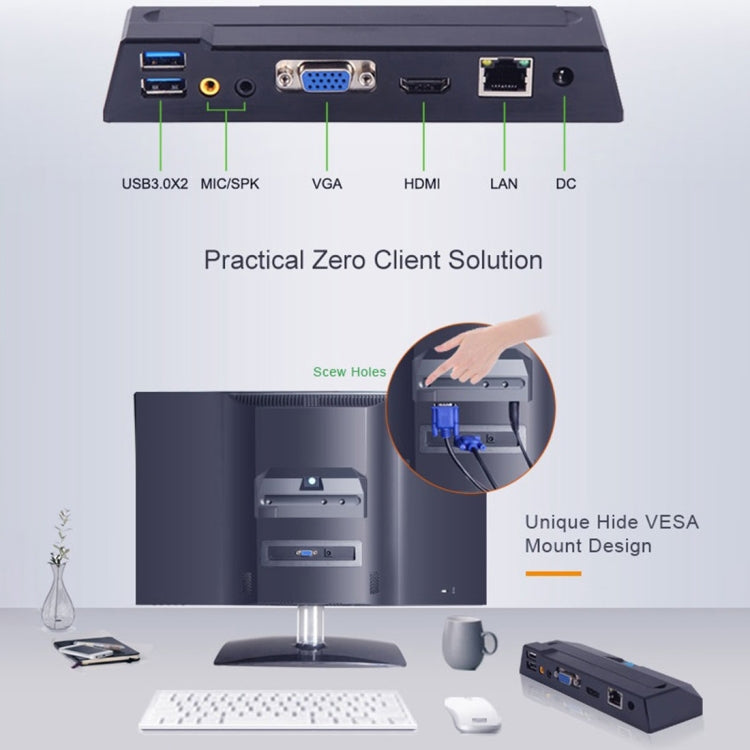 Zero Client R1W Mini PC, CORTEX QUAD A9 Quad Core up to 1.6GHz, RAM: 1GB, ROM: 8GB, Support WiFi, HDMI, VGA, RJ45, SPK - Barebone Mini PCs by PMC TechLife | Online Shopping South Africa | PMC TechLife