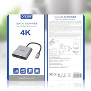 Onten 9175K 4 in 1 USB-C / Type-C to Dual HDMI + USB 3.0 + PD3.0 USB-C / Type-C Charging Port 4K HD Video Converter