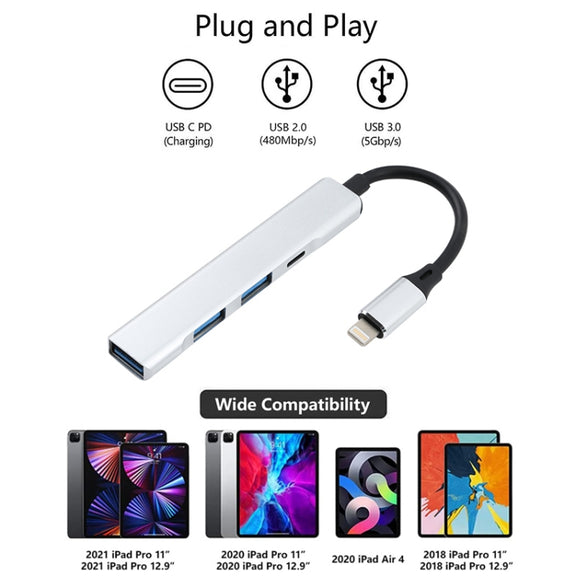 S-209 3 in 1 8 Pin Male to Dual USB 2.0 + USB 3.0 Female Adapter HUB(Silver Grey)