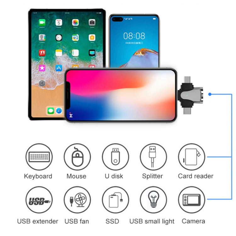 3 in 1 8 Pin + USB-C / Type-C + Micro USB Male to USB 3.0 Female Zinc Alloy Adapter - Converter & Adapter by PMC TechLife | Online Shopping South Africa | PMC TechLife
