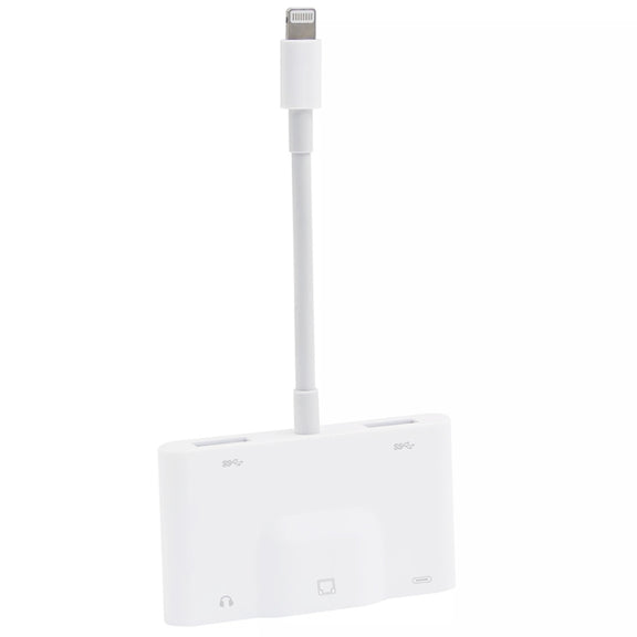 NK-1033 5 in 1 8 Pin Male to Dual USB + 3.5mm AUX + Ethernet + 8 Pin Power Female Adapter