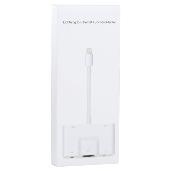 NK-1033 5 in 1 8 Pin Male to Dual USB + 3.5mm AUX + Ethernet + 8 Pin Power Female Adapter