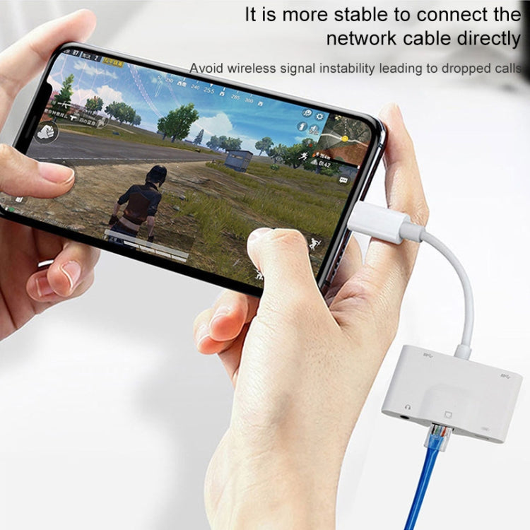 NK-1033 5 in 1 8 Pin Male to Dual USB + 3.5mm AUX + Ethernet + 8 Pin Power Female Adapter - Converter & Adapter by PMC TechLife | Online Shopping South Africa | PMC TechLife