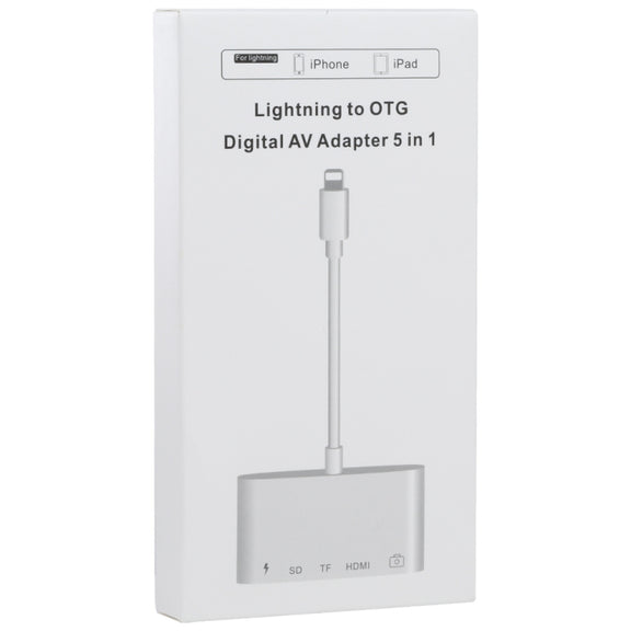 5 in 1 8 Pin Male to USB + HDMI + TF / SD Card Slot + 8 Pin Power Female OTG Digital AV Adapter